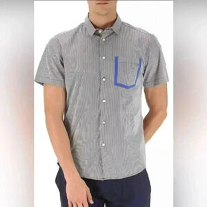 Marc by Marc Jacob Striped Short Sleeve Shirt Phantom Multi Slim Fit Size XS